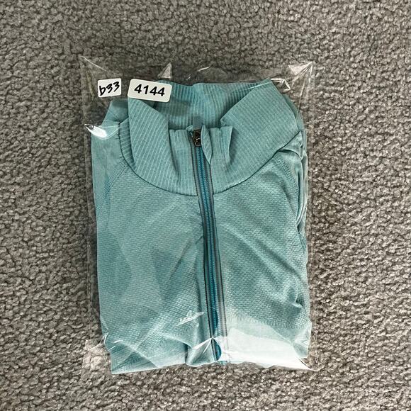 Athleta Running Pullover Jacket Womens M Blue Ruched Front Half Zip Turtle Neck - Picture 8 of 8